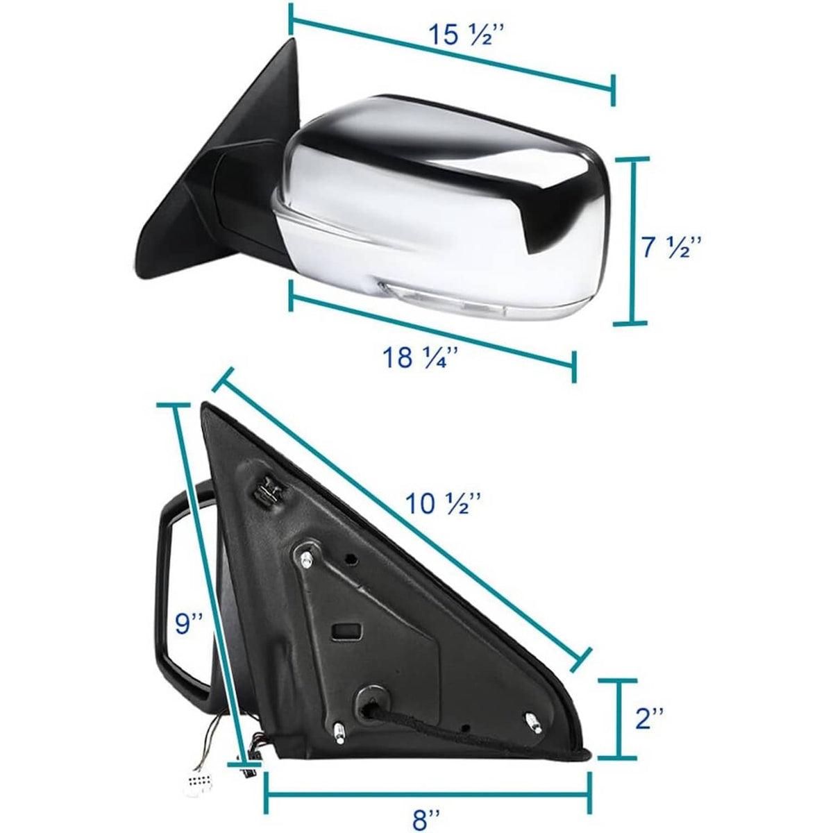 Bethesda Industrial Left Side Mirror For 2013-2019 Ram 1500 Chrome Power Fold+ Heated+Temper Sensor