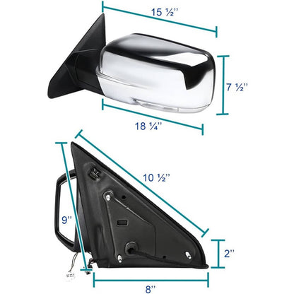 Bethesda Industrial Left Side Mirror For 2013-2019 Ram 1500 Chrome Power Fold+ Heated+Temper Sensor