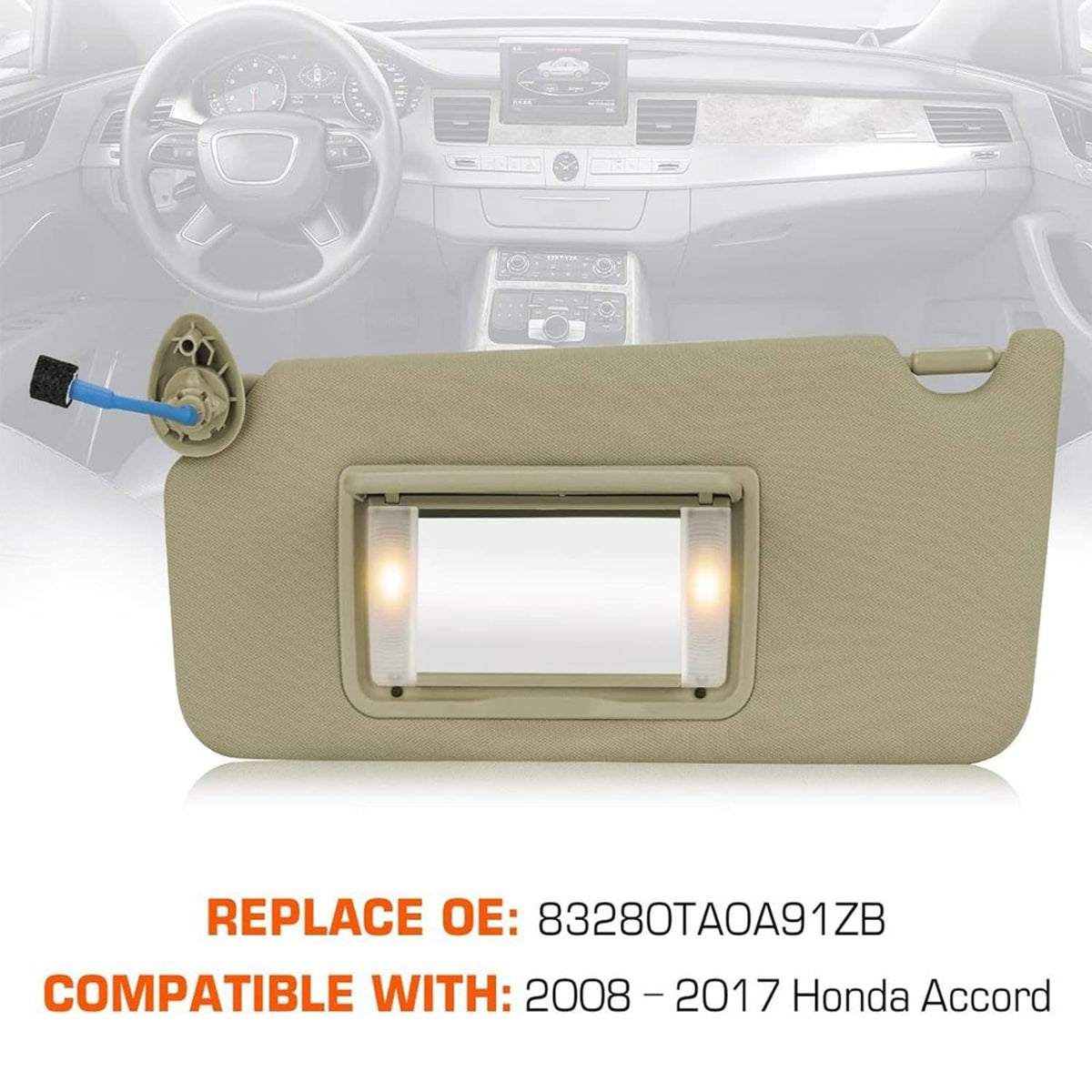 Bethesda Industrial Left Driver Side Sun Visor w/ Light & Mirror For 2008-2017 Honda Accord Beige