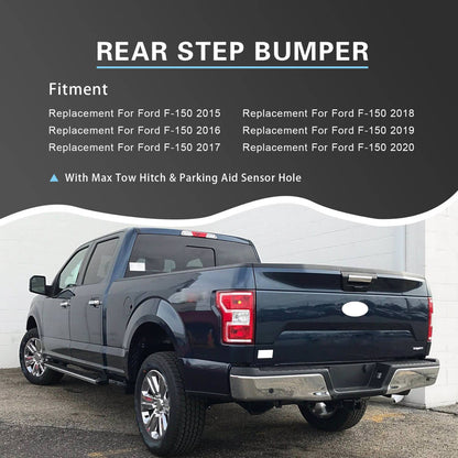 Bethesda Industrial Rear Bumper Assembly Chrome Steel For 2015-2019 Ford F150 w/Towing&Park Sensor