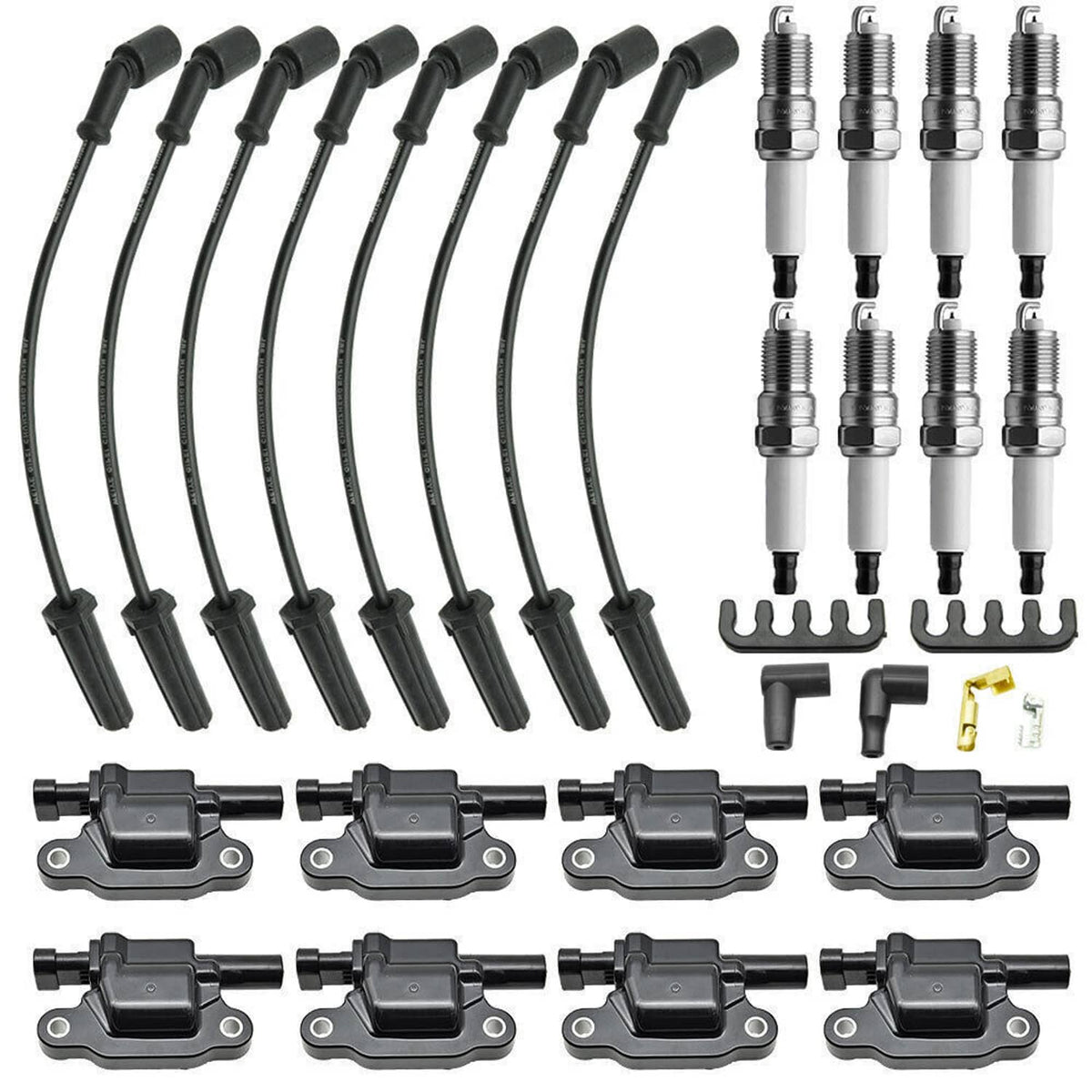 Bethesda Industrial 8 Pack UF413 Ignition Coils & 41-962 Spark Plugs w/ Spark Plug Wires For Chevy