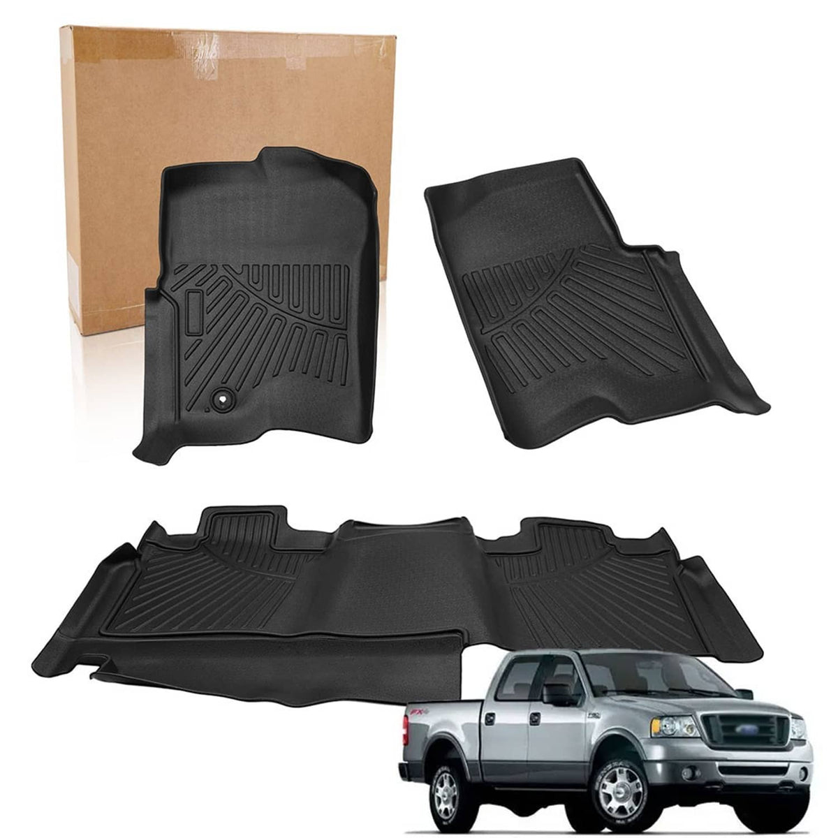Bethesda Industrial Floor Mats 2 Row Liner Fit for 2004-2008 Ford F-150 SuperCrew Cab All Weather