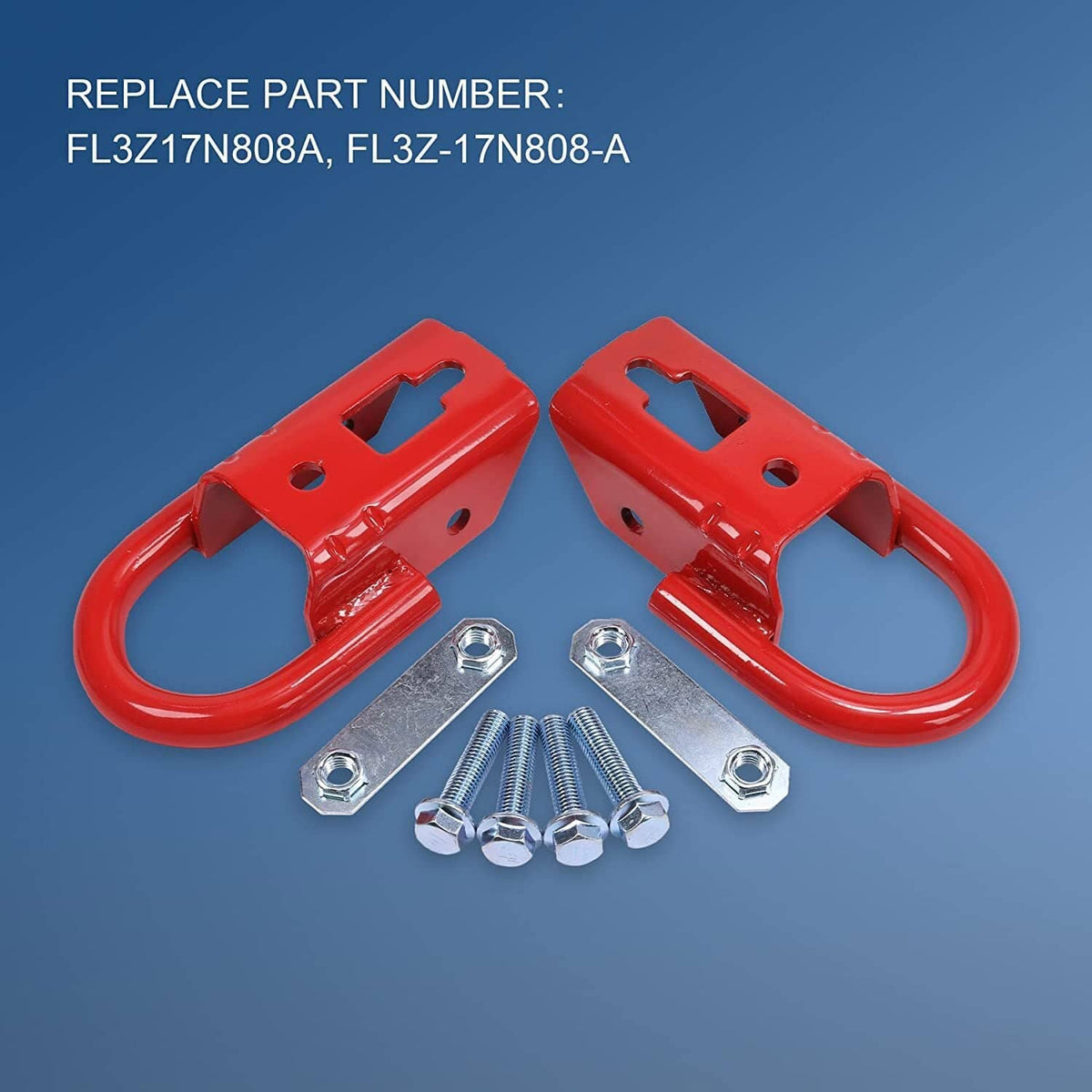Bethesda Industrial Red 2 Pcs Towing Hooks FL3Z17N808A w/ Hardware Front For 2009-2019 Ford F150