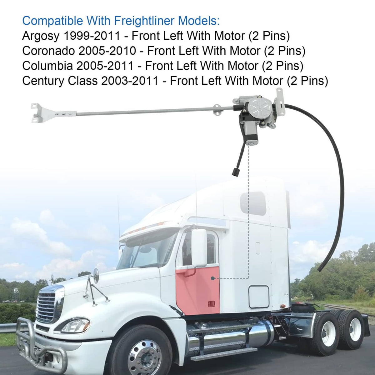 Bethesda Industrial Front Left Power Window Regulator with Motor for Freightliner Columbia 741-5204