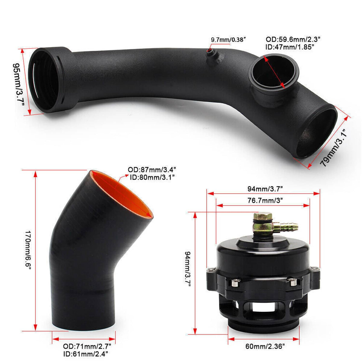 Bethesda Industrial Intake Turbo Charge Pipe Kit w/Tial & 50mm Bov For BMW N54 E88 E90 E92 135i 335i