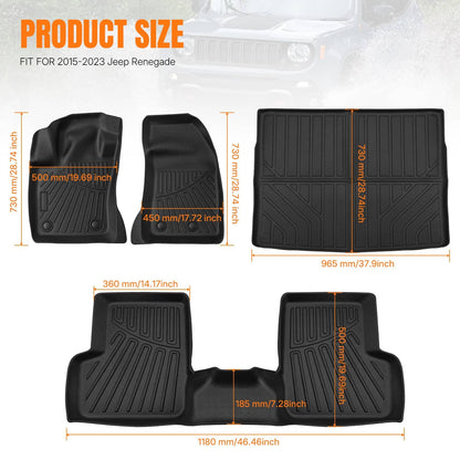 Bethesda Industrial For 2015-2023 Jeep Renegade TPE Floor Mats with Trunk Cargo Liners 3D Model 4Pcs