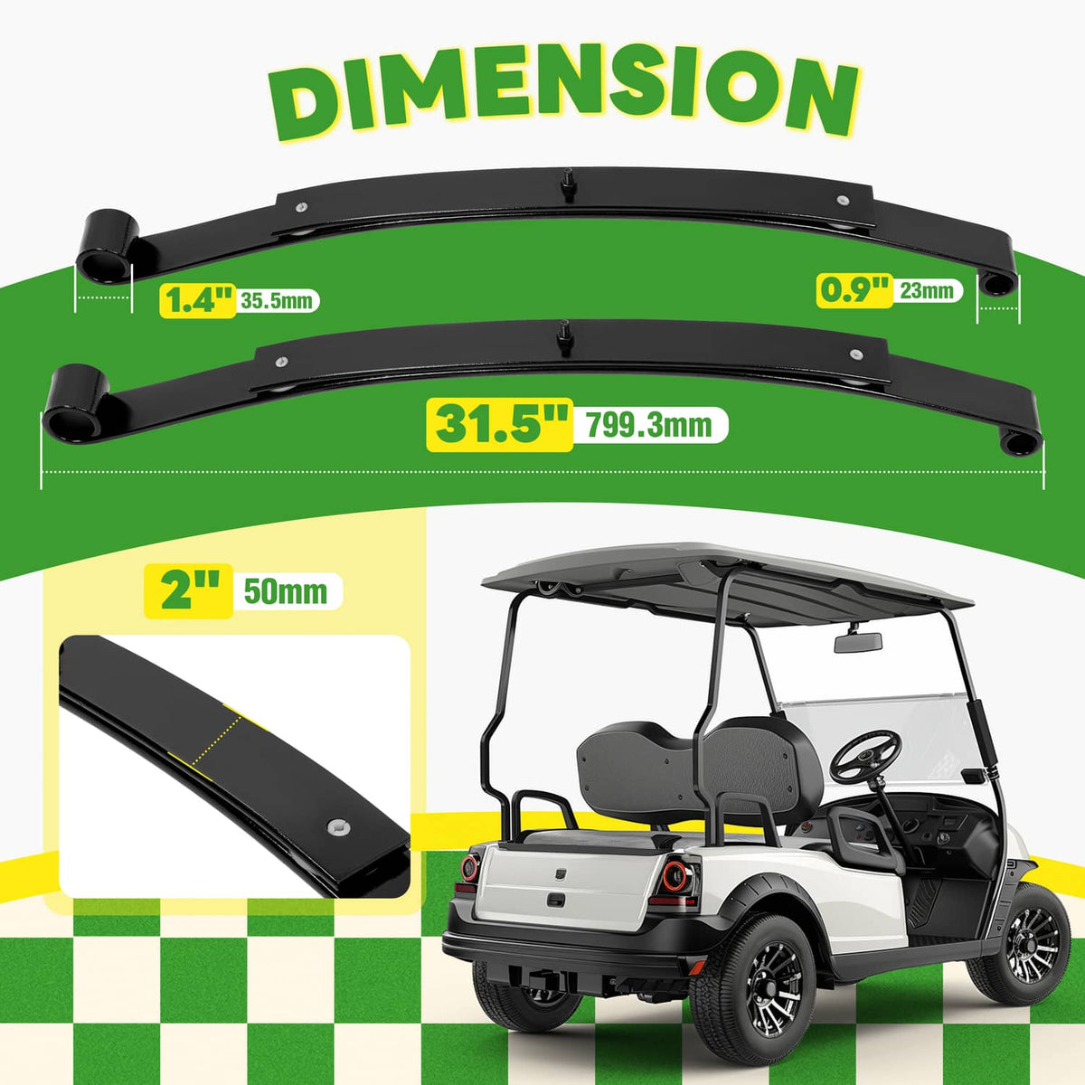 Bethesda Industrial Rear 2 Leaf Spring Kit W/Bushing & Sleeves For Golf Carts EZGO RXV 2008-UP