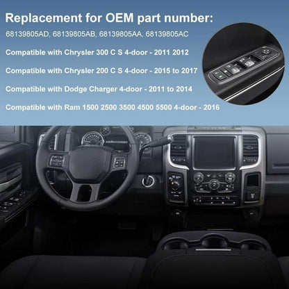 Bethesda Industrial New Front Driver Side Window Switch For 2016-2018 Ram 1500 2500 56046823AE Black