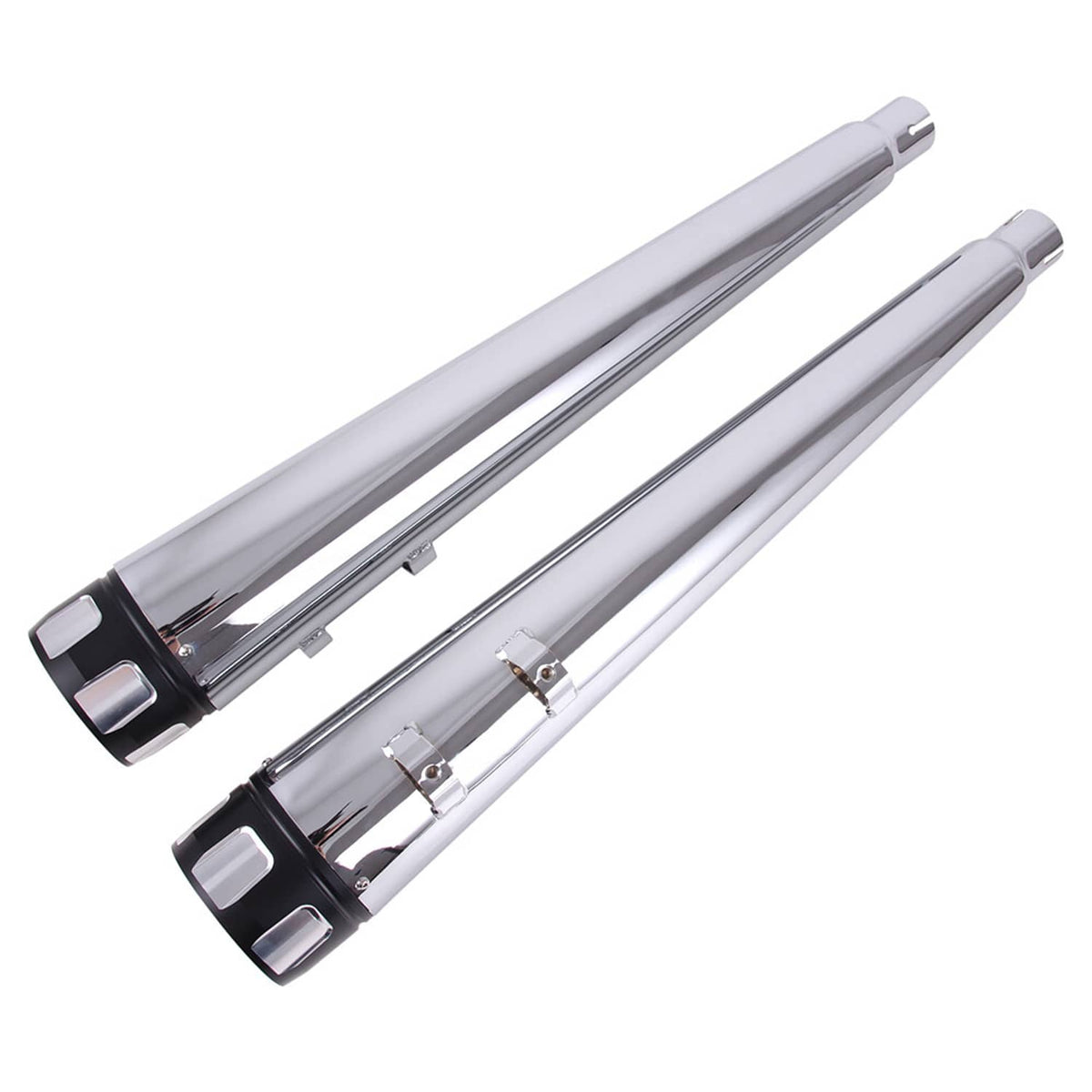 Bethesda Industrial Chrome Megaphone Slip-On Exhaust Pipes Mufflers For 1995-16 Harley Street Glide