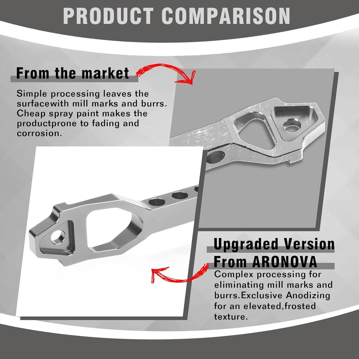 Bethesda Industrial Billet Aluminum Car Battery Tie Down Mount Bracket Brace Bar 220-190mm Silver