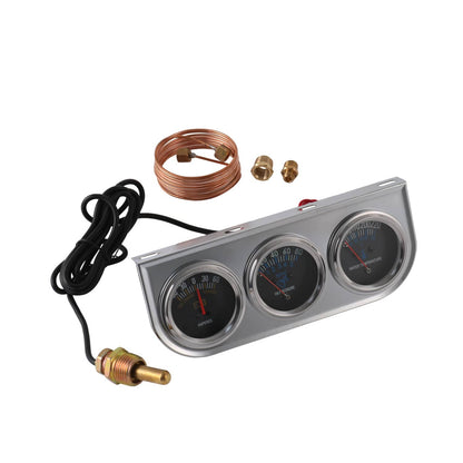 Bethesda Industrial 2" 52mm Chrome Car Triple Gauge Set Kit AMP Meter Water Temp Oil Pressure 3 in 1