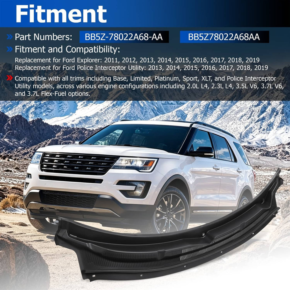 Bethesda Industrial Windshield Cowl Grille Wiper Panel Top for Ford Explorer 2011-2019 BB5Z78022A68A