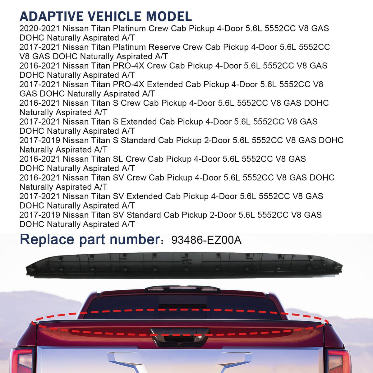 Bethesda Industrial For 2016-2021 Nissan Titan Rear Tailgate Bed Cap Molding Fit 93486-EZ00A