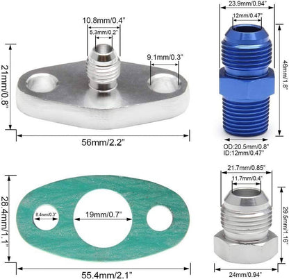 Bethesda Industrial Universal Turbo Oil Line Feed Kit w/ Return Drain Flange T3 T4 T04E Oil Pan Plug