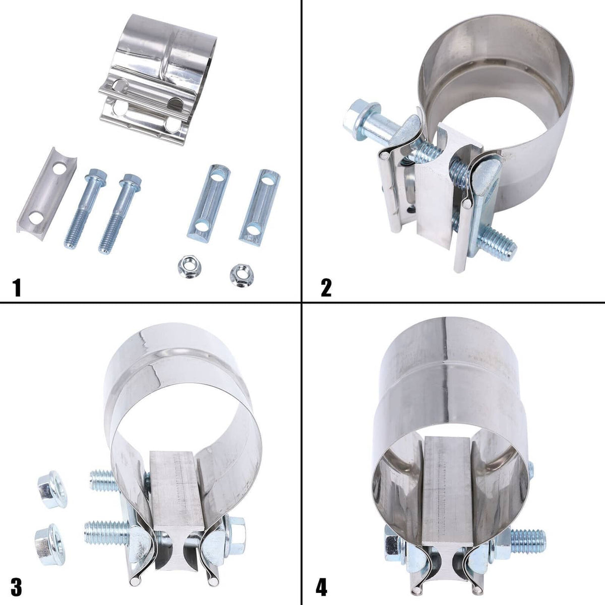 Bethesda Industrial 3inch Lap Joint Exhaust Band Clamp Muffler Sleeve Coupler Stainless Steel 2Pcs