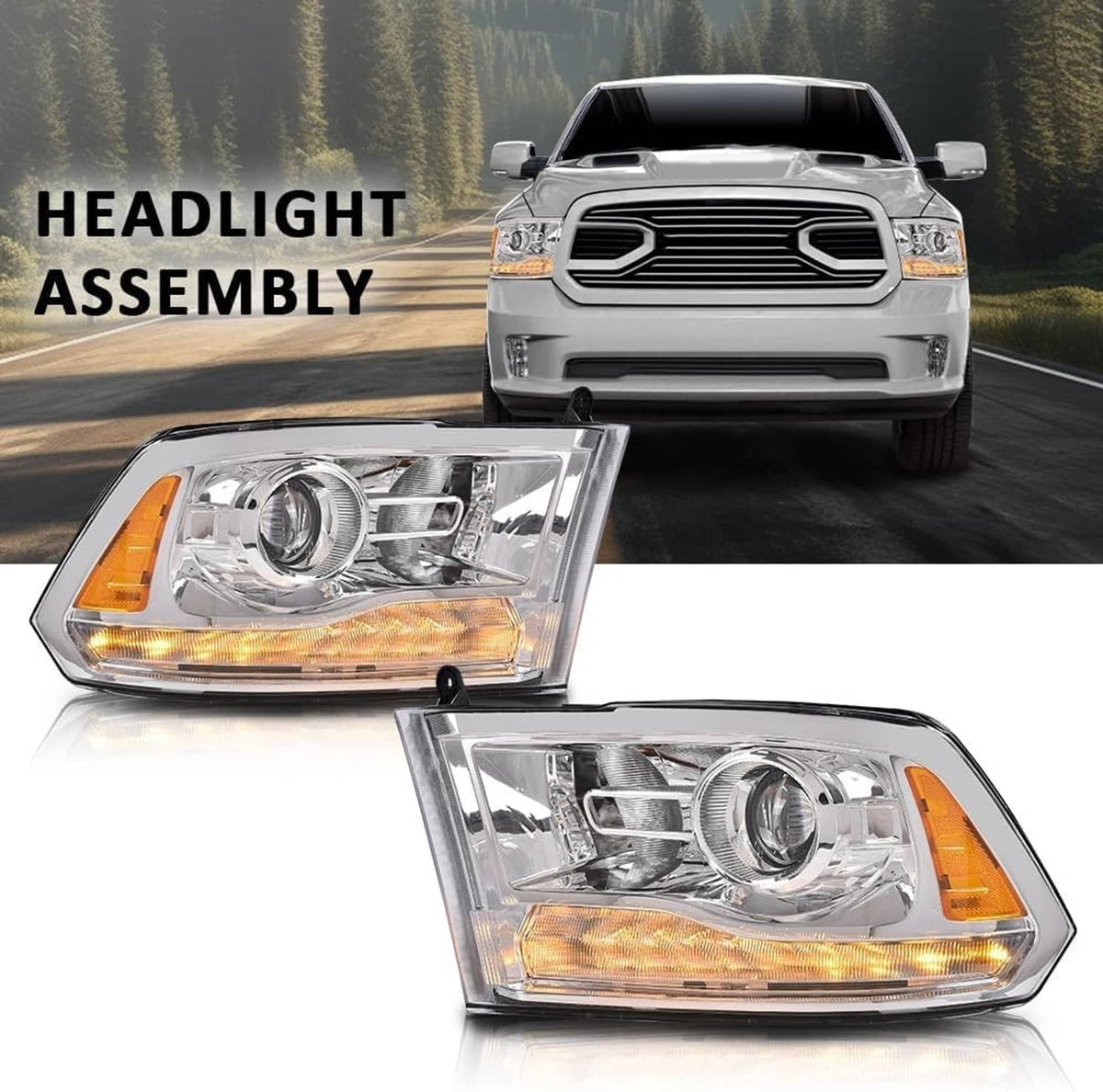 Bethesda Industrial Fit For 2009-2018 Dodge Ram 1500 2500 3500 Chrome Projector Headlights w/LED DRL