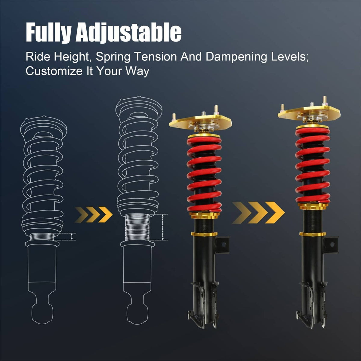 Bethesda Industrial Full Coilovers For 2000-2005 Mitsubishi Eclipse 3rd-Gen D53A / D52A Adj Height