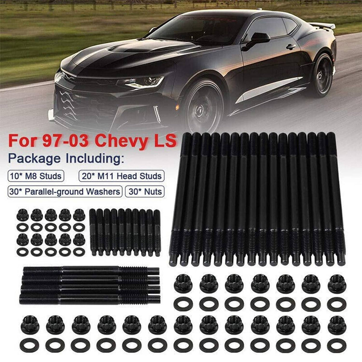 Bethesda Industrial Black Cylinder Head Stud Kit For 97-03 Chevy LS1 LQ9 LS6 4.8L 5.3L 6.0L Engines