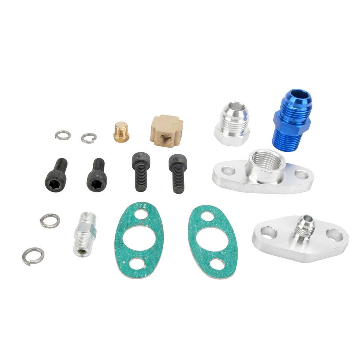 Bethesda Industrial Universal Turbo Oil Line Feed Kit w/ Return Drain Flange T3 T4 T04E Oil Pan Plug