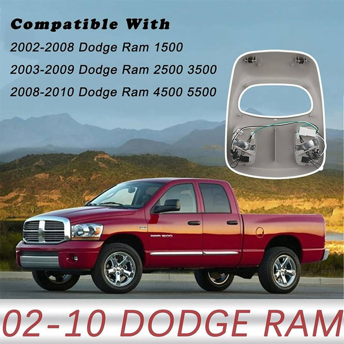 Bethesda Industrial Interior Map Light Overhead Roof Console for 2002-2010 Dodge Ram 1500 2500 3500