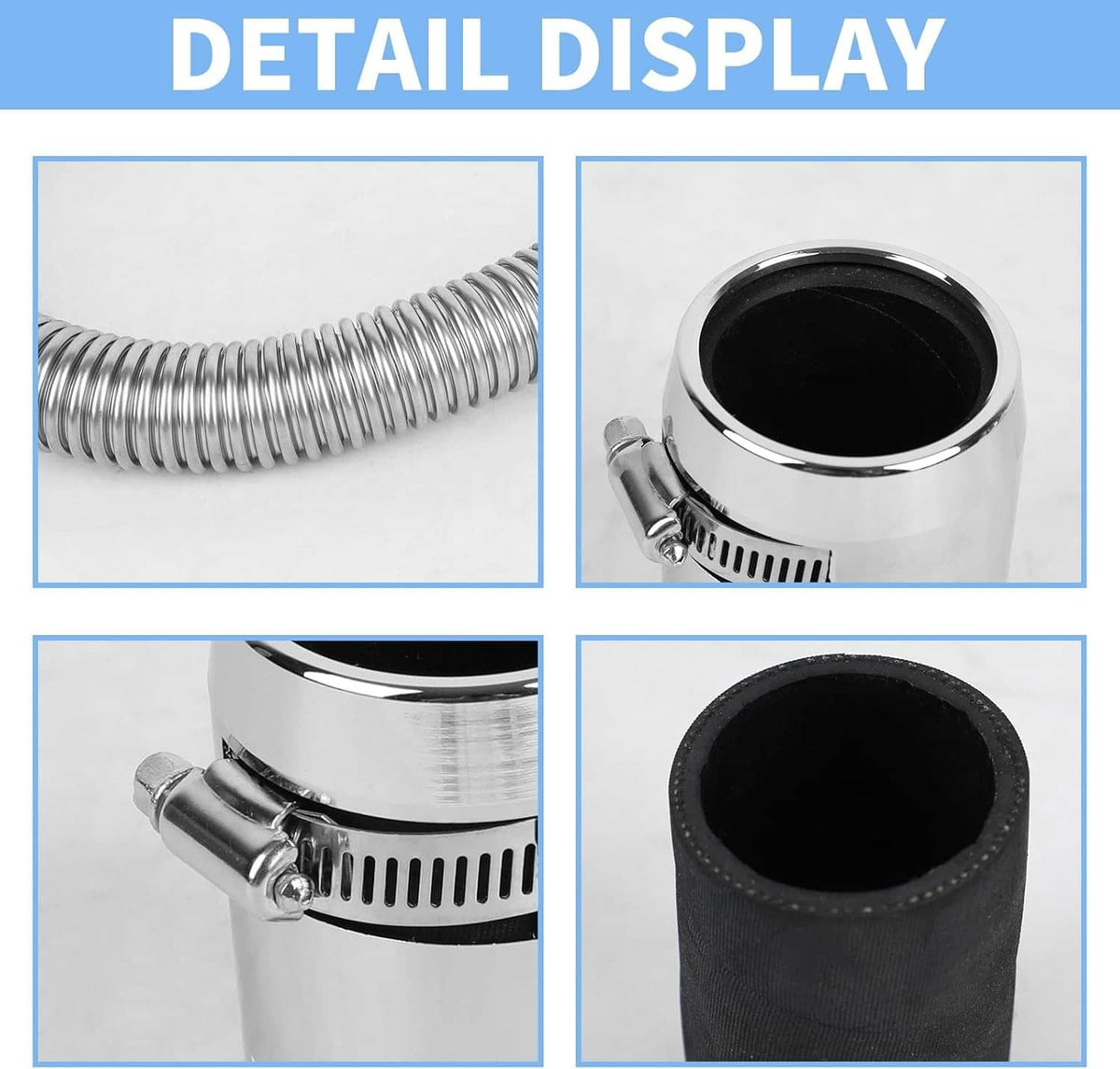 Bethesda Industrial Universal 48" Stainless Steel Radiator Flexible Coolant Water Hose W/ Caps Kit