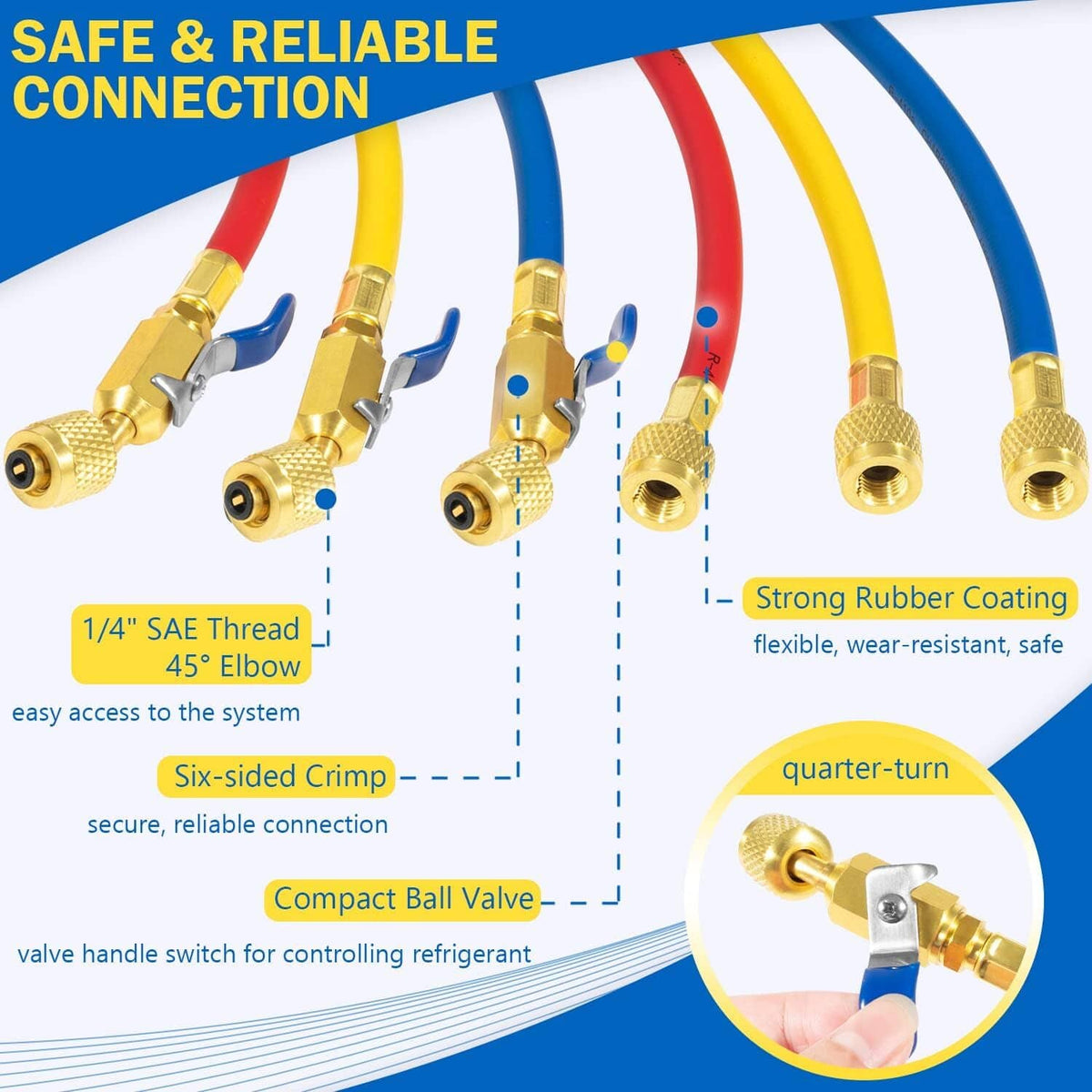 Bethesda Industrial 29986 Plus II 72" Hose 1/4" Compact Ball Valve End Refrigerant Charging Hose