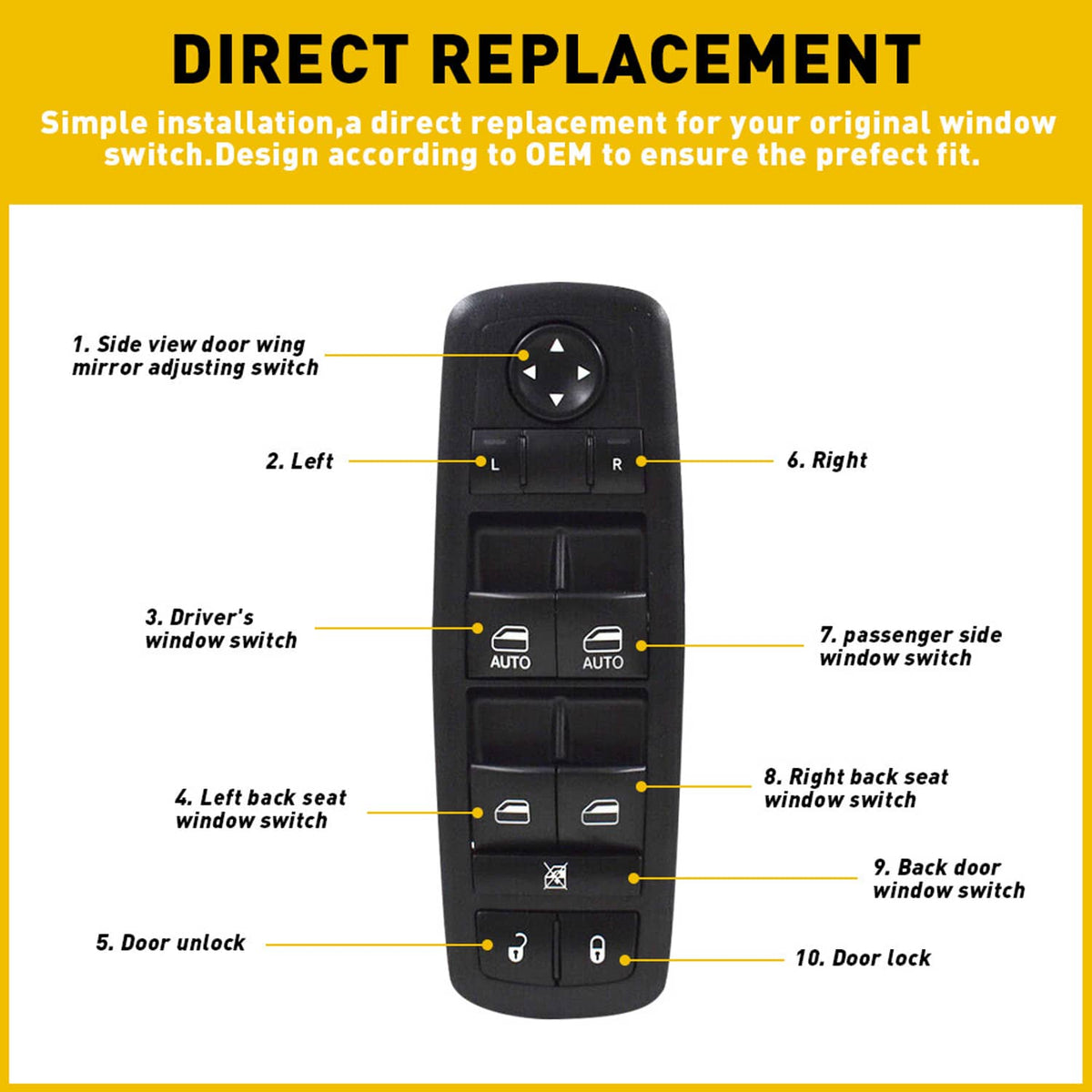 Bethesda Industrial 68086693AC For Jeep Grand Cherokee Dodge Car Power Window Master Control Switch