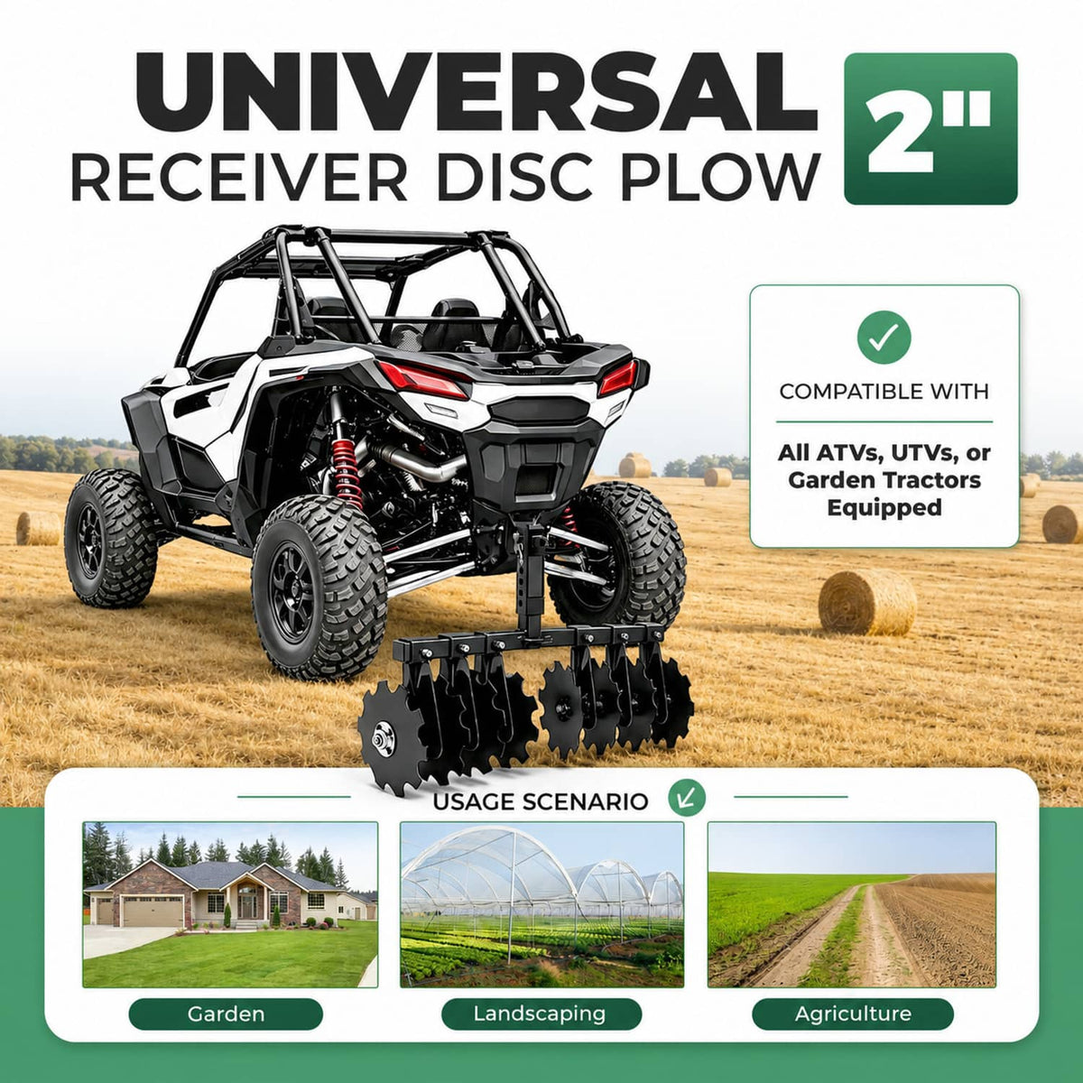 Bethesda Industrial 34" Disc Plow Harrow w/ 2-inch Receiver Hitch 8-blade disc For Tractor ATV UTV