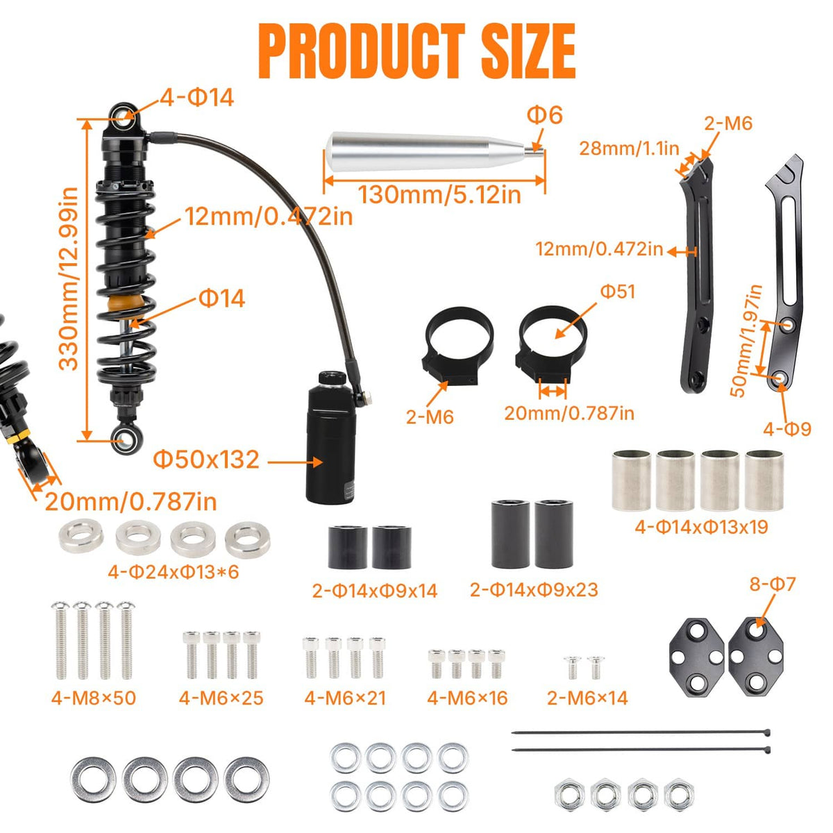 Bethesda Industrial Remote Reservoir Suspension Shocks For Harley Touring Road King/Glide  2014-2025