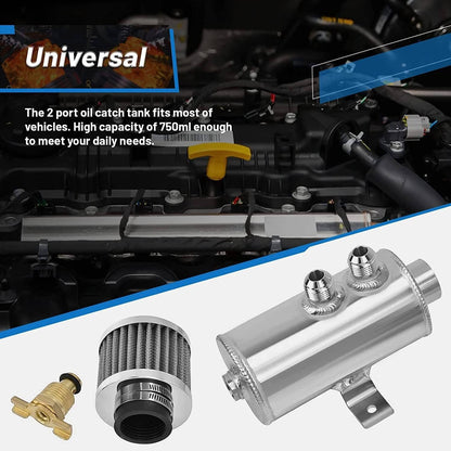 Bethesda Industrial 750ml 10AN Oil Catch Can Reservoir Tank & Breather Filter Baffled Kit Aluminum