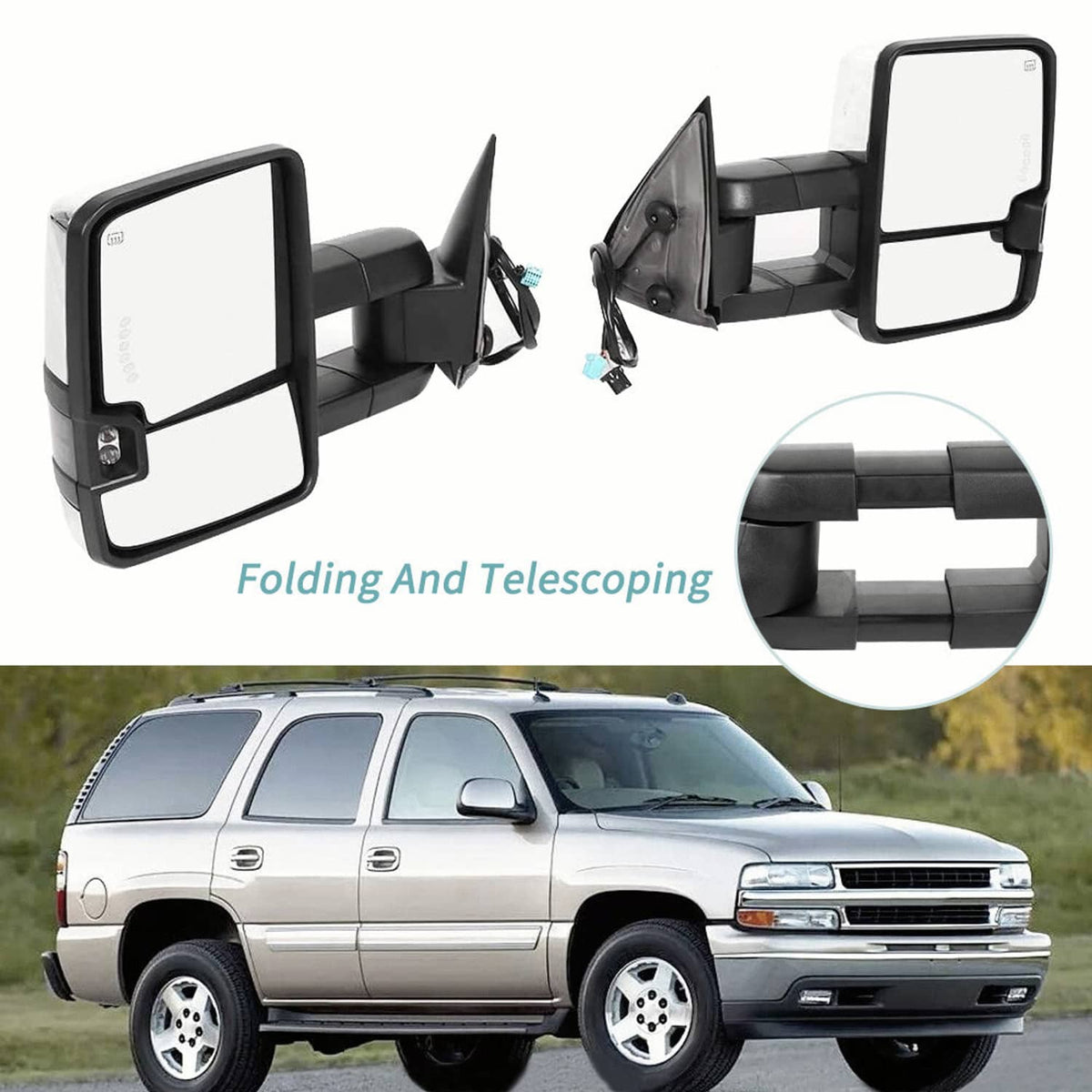 Bethesda Industrial Chrome Tow Mirror Power Heated Extend For 2003-07 Silverado Sierra Suburban 1500