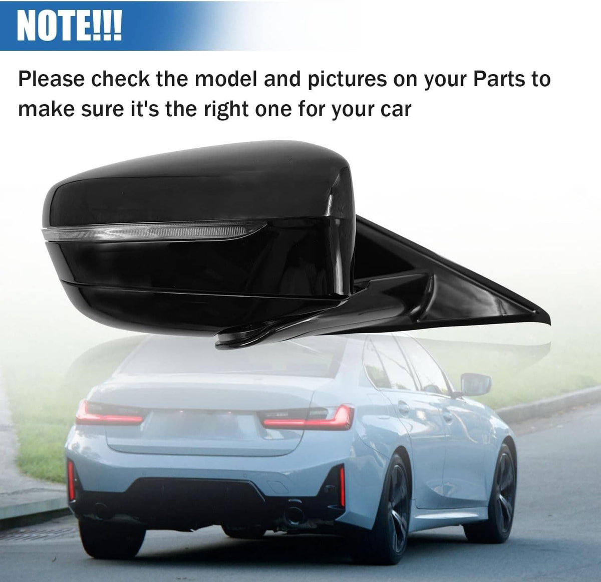 Bethesda Industrial Fits BMW 320i 330i 330e 2019-2023 Passenger Right Mirror With Blind Spot Black