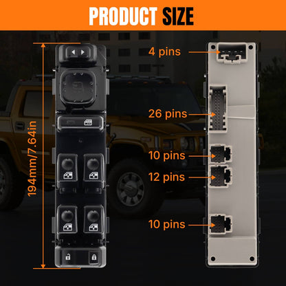 Bethesda Industrial 15883429 Master Power Window Switch Fit for 2003 2004 2005 2006 2007 Hummer H2