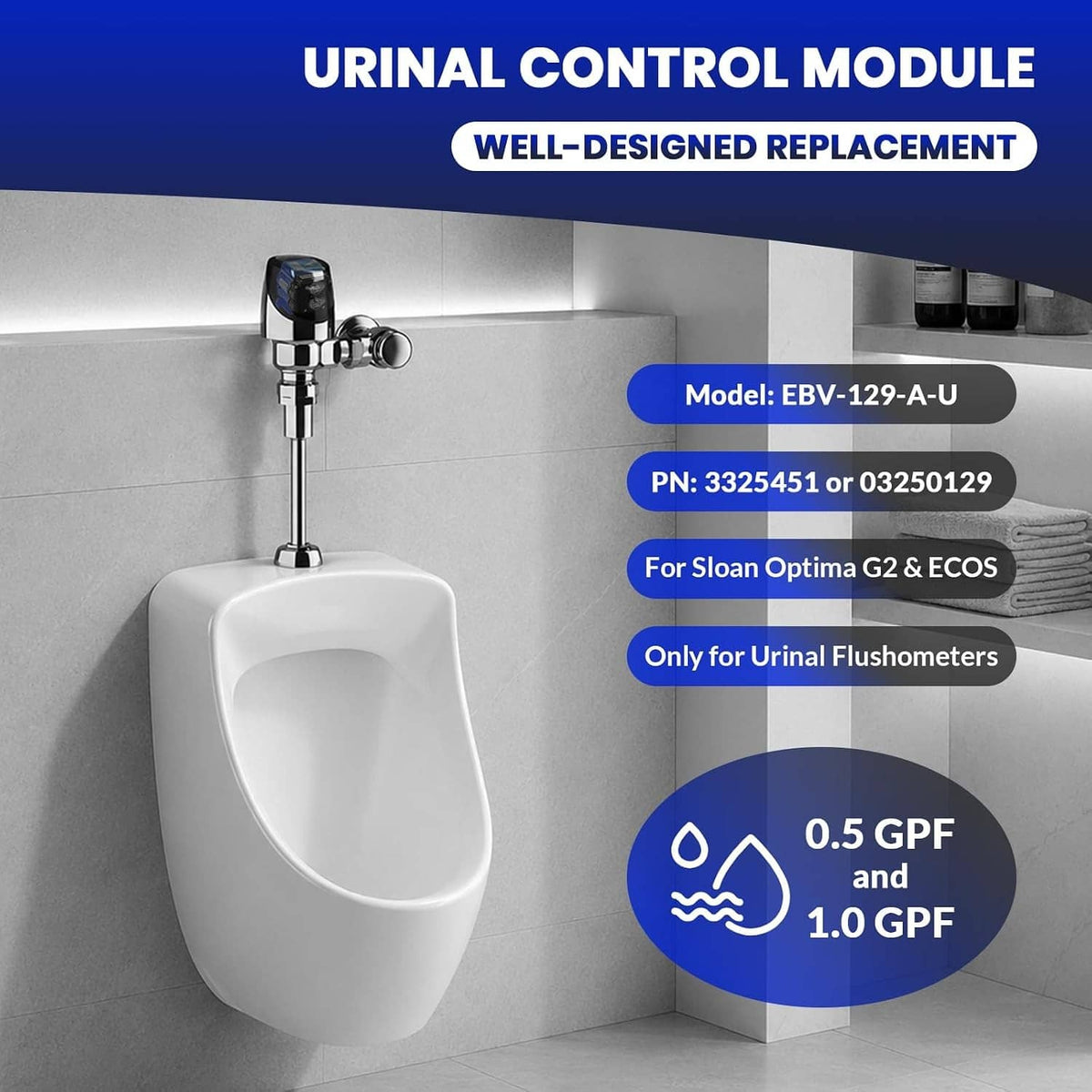 Bethesda Industrial EBV-129-A-U Urinal Electronic Control Module, for Sloan Optima G2 & ECOS, 1 Pack