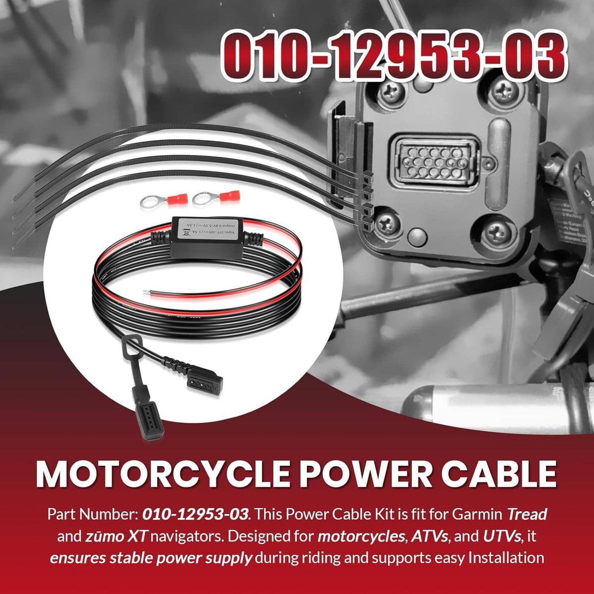Bethesda Industrial 010-12953-03 Motorcycle Power Cable for Garmin Tread and zūmo XT Navigators 5.5"