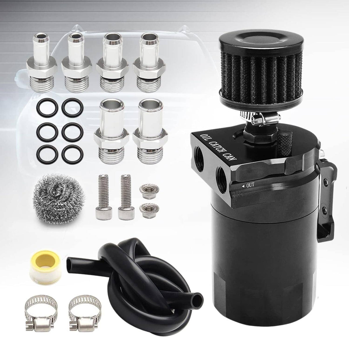 Bethesda Industrial Universal Oil Catch Can Kit Reservoir Baffled Tank with Breather Filter Aluminum