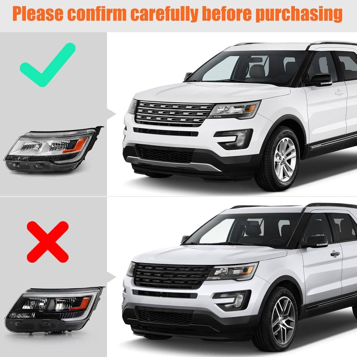 Bethesda Industrial New Pair Headlights Assembly LH+RH For 2016-2019 Ford Explorer Chrome w/ LED DRL