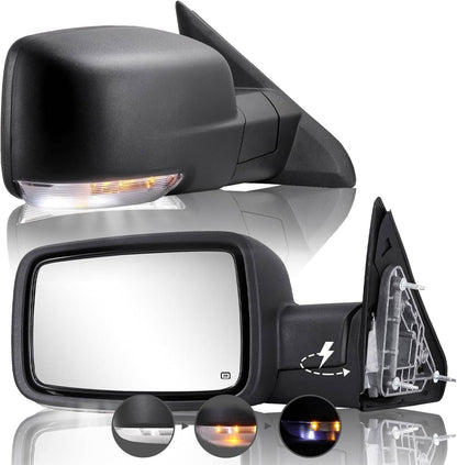 Bethesda Industrial 2Pcs Mirrors For 2013-2019 Ram 1500 Power Fold Power Adjust Heated Puddle Light